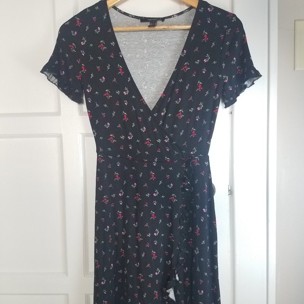 Floral print faux wrap dress